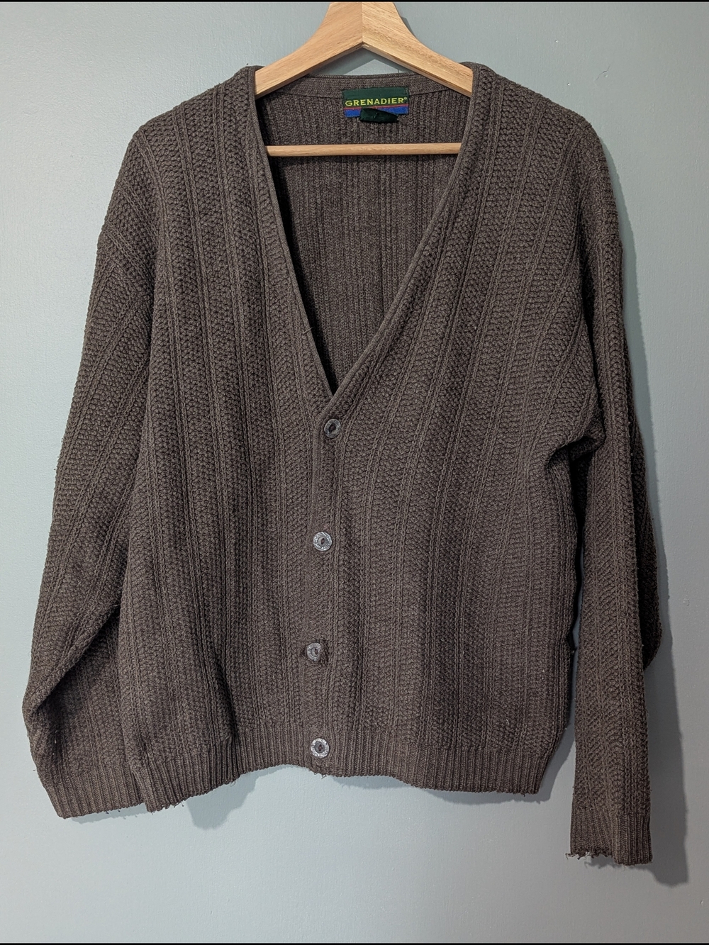 Grenadier Vintage Men's Brown Ribbed Knit Button-Front Grandpa Cardigan‎ Sweater